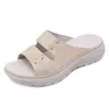 Slippare Siketu Brand Summer Fashion Sport Wedge Women läder Enkel nit glider grönt utanför fritidskontor Lätt blått