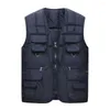 Men's Vests Men Waistcoat Stylish Sleeveless Winter Vest With Multiple Pockets Zipper Closure Solid Color Warm Coat For Autumn