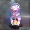 Couronnes de fleurs décoratives LED Enchanted Rose Light Silked Fleur éternelle artificielle dans un dôme de verre Lampe Décors Noël Valentine R Dhvrq