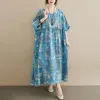 Abiti da festa Johnature Vintage Print Mori Girl 2024 Summer O-Collo Casual Mezza manica allentata da donna alla caviglia