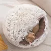 Inverno longo pelúcia gato de estimação cama redonda almofada de gato casa de gato quente cesta gato saco de dormir ninho de gato canil para pequeno cão gato 240226