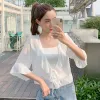 Blouse Pearl Diary Chiffon Blouse Bow Tie Front Ruffle Neckline And Sleeve Summer Drapey Sheer Blouse Beach Casual Chiffon Cover Up