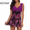 Swimwear Newest Vintage Printed Plus Size Push Up 2 Pieces Tankini Swimsuit Retro Purple Swimdress Conservative Beach Pool Bathing Suit