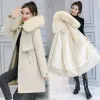 Parkas 2023 Nuova moda Fashion Long Winter Coat Women Wool Liner Parkas con cappuccio Slier con colletto in pelliccia Warr Winter Jacket Women 6xl