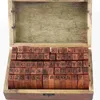 Storage Bottles 70pcs Rustic Wood Rubber Stamps Vintage Letter Alphabet With Box For Scrapbook Making Crafts