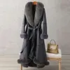 Cappotto Haining con cappotto tutto in uno, collo di volpe imitazione lunghezza media al ginocchio da donna, pelliccia di coniglio vestibilità slim 760089