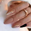 Kunstnagels 24 Stuks Lange Franse Met Amandelkop Ontwerp Witte Lijnen Nep Nagel Wearable Ovale Druk Op Volledige Cover tips