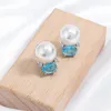 Boucles d'oreilles ZAKOL mignon bleu ovale zircon cubique pour les femmes petite Imitation perle boucle d'oreille 2024 INS bijoux de fête