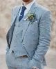 Suits Men's Linen Slim Suit Wedding West Slim Fit 3 -Styckes brudgum Tuxedo Bästa mäns prom kostym (Jacka + Pants + Vest) Anpassning
