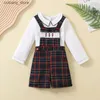 Jumpsuits 2024 Spanish Boutique Romper Sets 2 Pieces For Baby Girls Spring Summer New Kids Handmade Embroidery Jumpsuit and White Shirt L240307