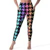 Active Pants Yellow Black Houndstooth Leggings Pockets Vintage Print Design Yoga Push Up Fitness Legging Kawaii Stretchy