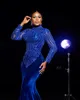 2024 ASO ebi Royal Blue Mermaid Prom Dress Deveded Hearded Lace Asevial ​​Party Second Section Dispirt Birthday Dragement Dresses Robe de Soiree