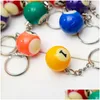 Key Rings 16Pcs/Set/Lot Mini Billiards Shaped Keyring Assorted Colorf Pool Small Ball Keychains Creative Hanging Decorations Drop Del Dhbd2