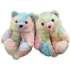 2024 Teddy bear plush slippers cute cartoon couple family warm home cotton shoes winter thickened bag with warm shoes