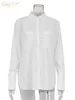 Frauen Blusen Clacive Mode Frau 2024 Elegante Revers Langarm Büro Dame Shirts Casual Lose Weiße Taschen Tops Weibliche Kleidung