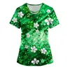 Polos pour femmes Vêtements coréens Élégant St. Patrick's Day Imprimé Femmes Blouses Casual Col V Manches courtes Chemises Y2k Camisetas