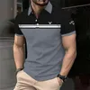 Mens Polo Shirt Two-Tone Striped 3D Printed Summer Golf Tees Top Quick Dry Golf Club Button Up T-Shirt Polo Shirt 240304