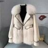 Jaqueta feminina de lã dupla face Haining Fur, casaco moderno, comprimento médio estilo Winter Street Po, gordinho mm, estatura pequena 536641
