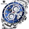 BENYAR, moda, vestido de negocios, relojes para hombre, marca superior, cronógrafo de lujo, reloj de cuarzo resistente al agua de acero completo, soporte Drop301D