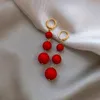 Boucles d'oreilles pendantes classiques rétro en perles longues pour femmes, Imitation ronde blanche et rouge, mode coréenne, bijoux de tempérament de fête de mariage