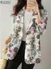 Kvinnor Autumn Blazer Retro Printed Coats Casual Long Sleeve Floral Ytterkläder Zanzea Kvinna Single Button Lapel Jackets Oversize 240223