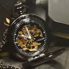 TIEDAN Retro Vintage Antique Black Sport Style Catena classica Moda Steampunk Skeleton Orologio da tasca meccanico Collana da uomo T20052088