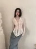 Yedinas Fairycore Lace Up Blouse Women Long Sleeve Spring Turndown Collar Shirt Ladies Tops Korean Fashion Chic 240307