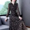 Dress Vintage Printed Loose Spliced Lace Up Bow Ruffles Midi Dress Women Clothing 2023 Summer New Oversized Flare Sleeve Floral Dress