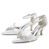 Dress Shoes Mid-low Heel Pointed Toe Rhinestone Slotted Buckle Wedding Bridal Bridesmaid