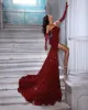 Czerwone Sparkle Cequinowe sukienki wieczorne Seksowne wysokie uda Split Women Ocn Party Suknie z ramion bez pleców ukochane vestidos de fiesta BC15159