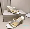 Sandales de créateurs marque de luxe mode sexy peep-toe talon épais 7cm tout-match talon haut tête carrée femmes sandales mode tout-match simple atmosphérique Rhin-diamant