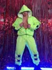 ステージウェアバーナイトクラブメンズヒップホップダンス2ピースセット蛍光グリーンルーズフード付きジャケットパンツ衣装シンガーダンサーショーコスチューム