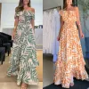 Abito elegante maxi abiti da donna con spalle scoperte 2023 Summer Lady Ruffle Patch festa stile abito sexy Vesido Mujer Robe SXL