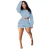 Survêtements de créateurs Summer Femmes Tenues Pull à manches longues Crop Top et Shorts plissés Deux pièces Ensembles Automne Casual Sportswear Solid Sweatsuits en gros