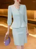 Work Dresses Yitimuceng V Neck Blazers Dress Women Suits Three Quarter Formal Single Breasted Solid Elegant Lady Office Classic