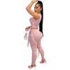 Designer Tracksuits Verão Mulheres Sexy Malha Outfits Dois Conjuntos de Peça Bandagem Sheer Camisa Top e Malha Leggings 2 Pcs Ternos Night Club Wear Ver através de roupas em massa