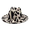 Chapeau en feutre de Jazz imprimé vache, Style européen et américain britannique, chapeaux Fedora en fausse laine pour femmes et hommes, à large bord, Panama, fête formelle, Hat273S