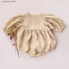 Macacões infantil bebê meninas macacão oversize retro xadrez recém-nascido verão outono crianças manga longa roupas de bebê uma peça l240307