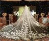 Ny design 3D Rose Flower Applique Wedding Veils Cathedral Lenght Long Bridal Veil med Comb Wedding Accessories6591556