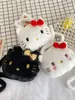 Bolsa crossbody de brinquedo de gato com cabeça grande e fofa de desenho animado, bolsa de ombro com conta de mão de pelúcia para meninas