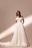 Elegant A Line Women Wedding Dress Off Shoulder Sleeveless Bridal Gowns Bow Sweep Train Dress Custom Made vestidos de novia