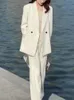 Moda coreana feminina blazer de negócios 3 peças conjunto elegante jaquetas casuais casaco sem mangas colete e calça terno roupas femininas 240228