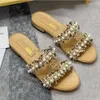 Francês Luxo Pérola Designer Mulheres Chinelos Lisos Scuffs Marca Sunshine Beach Senhoras Sandálias 8A Qualidade Deluxe Couro Genuíno Senhora Moda Casual Chinelo Scarpe