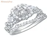 She 2 PCS Engagement Wedding Ring Set For Women 925 Sterling Silver 24ct Round Pear White CZ Size 413 2202231850643