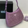 Bolso de mano de lujo con purpurina de diamantes de imitación, marca triangular, bolso de hombro tipo bandolera con brillo rosa para mujer