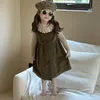 Abiti per ragazza Autunno Inverno Velluto a coste Vestito estivo Camicia in pizzo con risvolto 2 pezzi Abiti per ragazze Set per bambini Retro Principessa Festa di compleanno Abbigliamento per bambini