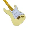 Guitare électrique ST, quincaillerie dorée, corps en acajou, couleur jaune, touche en érable, guitare à 6 cordes,