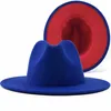 grå röd lapptäcke ull filt jazz fedora hatt kvinnor unisex bred brim panama party trilby cowboy cap men gentleman bröllop xl 210709244u