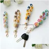 Porte-clés fleur chrysanthème porte-clés corde de coton fait à la main bricolage tissé à la main porte-clés accroche bijoux livraison directe bijoux Dhf5R