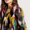 Fur Colorful Imitation Coat, Short Long Sleeved Collarless Casual Women's Winter Coat 941438